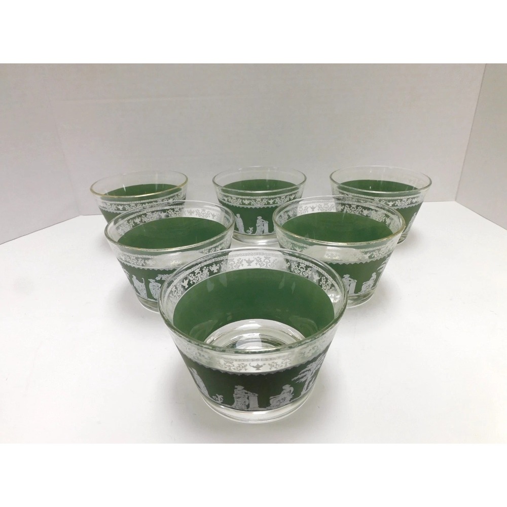 VTG Libbey Apollo Green Hellenic Rocks Glasses Set of 6 Greek Figures DW775